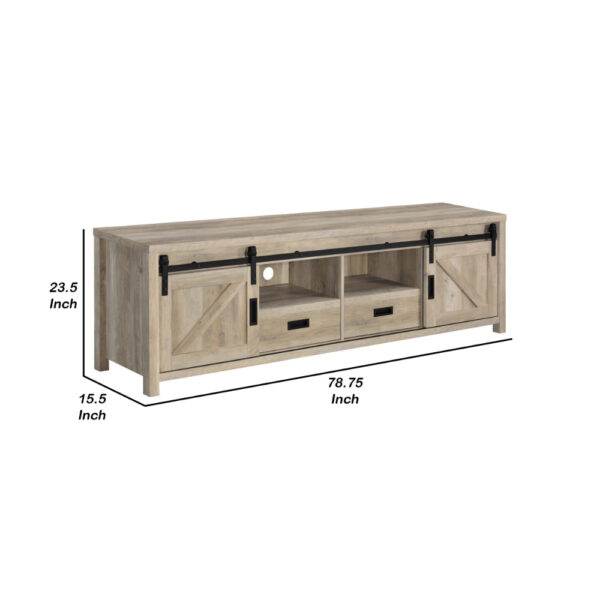 Sem 79 Inch TV Media Entertainment Console, Sliding Doors, 2 Drawers, Brown