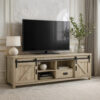 Sem 79 Inch TV Media Entertainment Console, Sliding Doors, 2 Drawers, Brown
