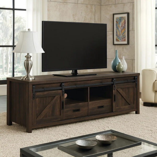 Sem 79 Inch TV Media Entertainment Console, 2 Drawers, Dark Brown Finish