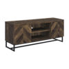 60 Inch TV Media Console Cabinet, 2 Herringbone Doors, Rustic Brown Wood