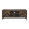 60 Inch TV Media Console Cabinet, 2 Herringbone Doors, Rustic Brown Wood