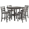 5 Piece Counter Height Dining Set, Table and 4 Chairs, Padded Seats, Gray