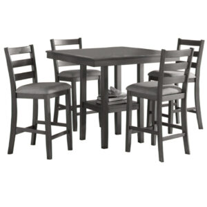 5 Piece Counter Height Dining Set, Table and 4 Chairs, Padded Seats, Gray