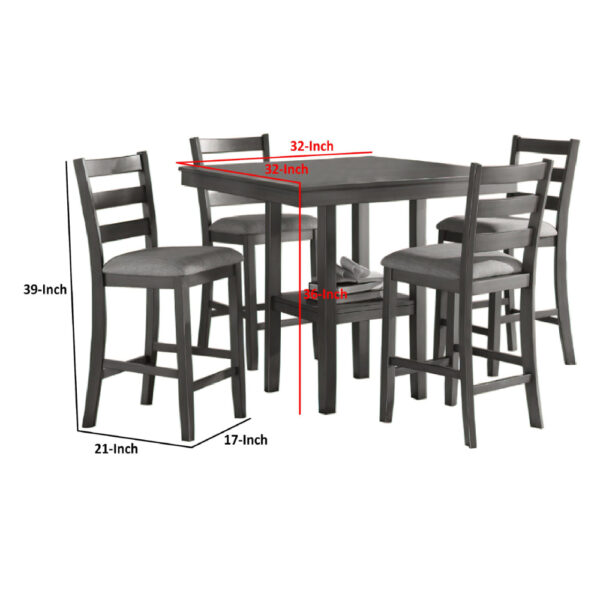 5 Piece Counter Height Dining Set, Table and 4 Chairs, Padded Seats, Gray