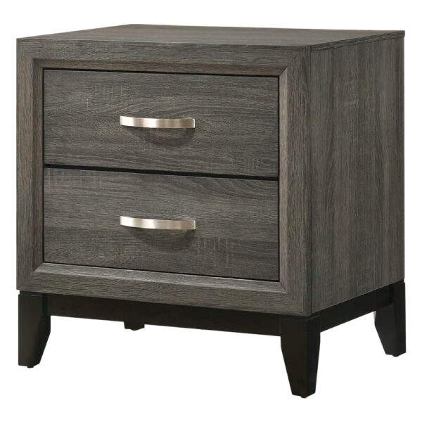 Mazie 25 Inch Modern 2 Drawer Nightstand, Metal Handle, Gray Foil Finish