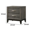 Mazie 25 Inch Modern 2 Drawer Nightstand, Metal Handle, Gray Foil Finish