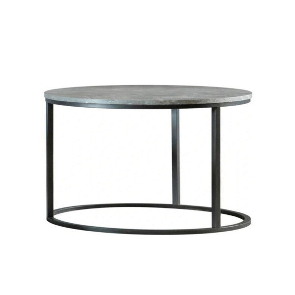 35 Inch 2 Piece Nesting Coffee Table Set, Round Gray Faux Marble Tabletop