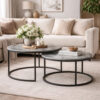 35 Inch 2 Piece Nesting Coffee Table Set, Round Gray Faux Marble Tabletop