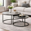 35 Inch 2 Piece Nesting Coffee Table Set, Round Gray Faux Marble Tabletop