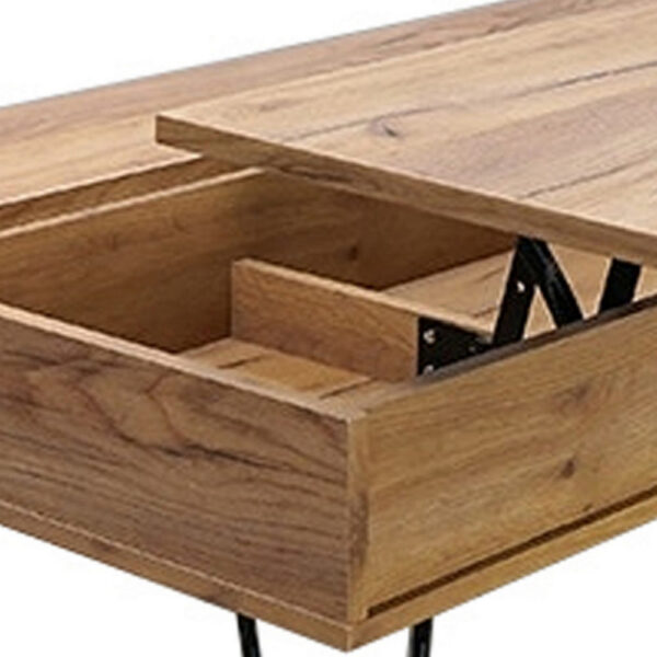 47 Inch Lift Top Coffee Table, Natural Brown Wood, 2 Storage Compartments