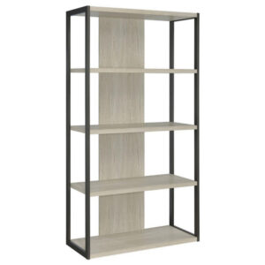 Dela 72 Inch Freestanding Bookcase, 4 Wooden Shelves, Whitewashed Gray