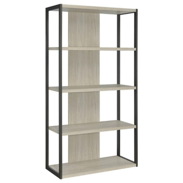 Dela 72 Inch Freestanding Bookcase, 4 Wooden Shelves, Whitewashed Gray