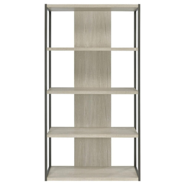 Dela 72 Inch Freestanding Bookcase, 4 Wooden Shelves, Whitewashed Gray