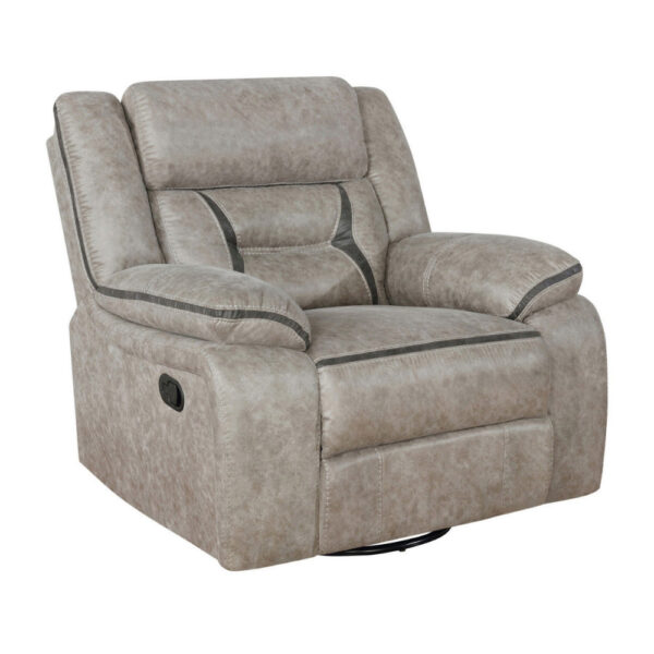 150220266991913c42eb5.jpeg Jake 41 Inch Gliding Manual Recliner, Pillowtop, Taupe Brown Faux Leather