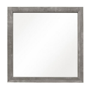Adia 40 Inch Modern Accent Mirror, Sleek Textured Frame, Rustic Gray Veneer