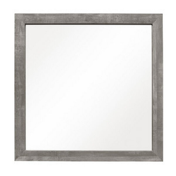 Adia 40 Inch Modern Accent Mirror, Sleek Textured Frame, Rustic Gray Veneer