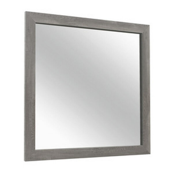 Adia 40 Inch Modern Accent Mirror, Sleek Textured Frame, Rustic Gray Veneer