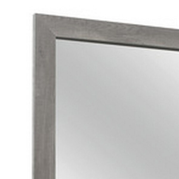 Adia 40 Inch Modern Accent Mirror, Sleek Textured Frame, Rustic Gray Veneer