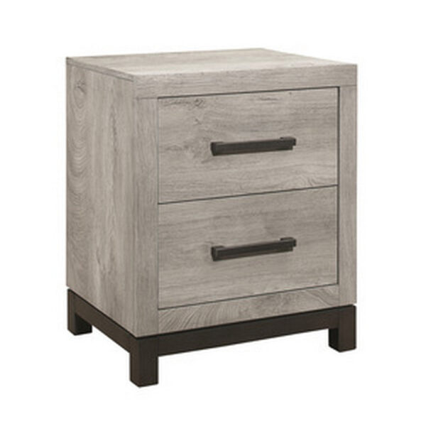 15022026699191640a778.jpeg Deena 25 Inch Classic 2 Drawer Nightstand, Metal Handles, Wood Grain Gray