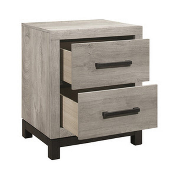 15022026699191675afa8.jpeg Deena 25 Inch Classic 2 Drawer Nightstand, Metal Handles, Wood Grain Gray