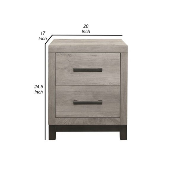 150220266991916ac11a5.jpeg Deena 25 Inch Classic 2 Drawer Nightstand, Metal Handles, Wood Grain Gray