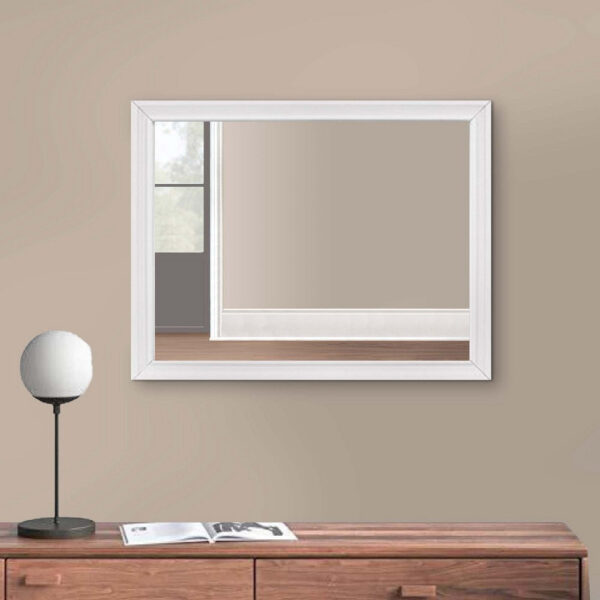 Ani 37 Inch Modern Rectangular Accent Mirror, Faux Wood Veneer Frame, White