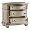 150220266991919f97b24.jpeg Caitlin 35 Inch 3 Drawer Nightstand with Marble Top, Leaf Carvings, Silver