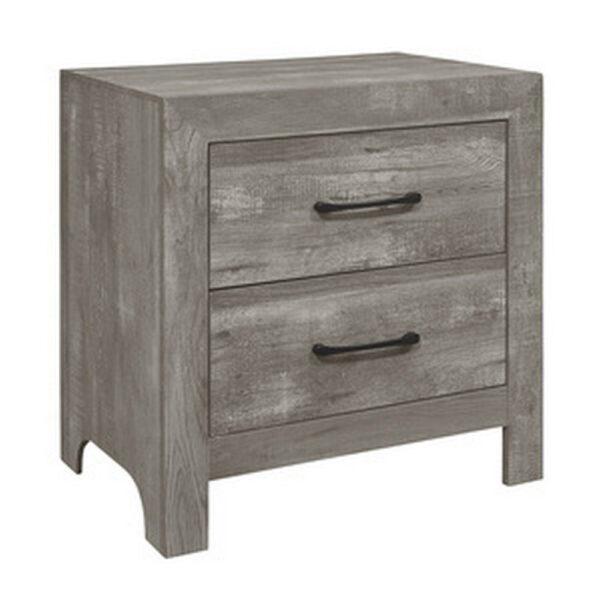 15022026699191a3ddacd.jpeg Adia 24 Inch Classic 2 Drawer Nightstand, Metal Handles, Rustic Gray Finish