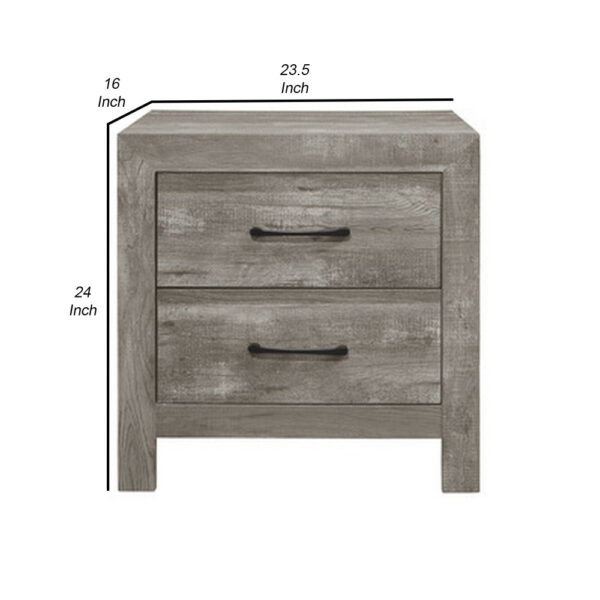 15022026699191aa2a2e4.jpeg Adia 24 Inch Classic 2 Drawer Nightstand, Metal Handles, Rustic Gray Finish