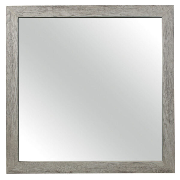Zane 39 Inch Transitional Mirror, Square Wood Frame, Weathered Gray Veneer