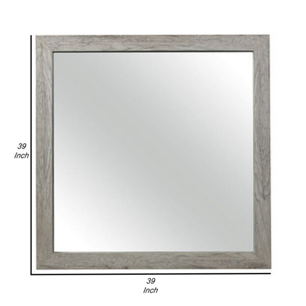 Zane 39 Inch Transitional Mirror, Square Wood Frame, Weathered Gray Veneer