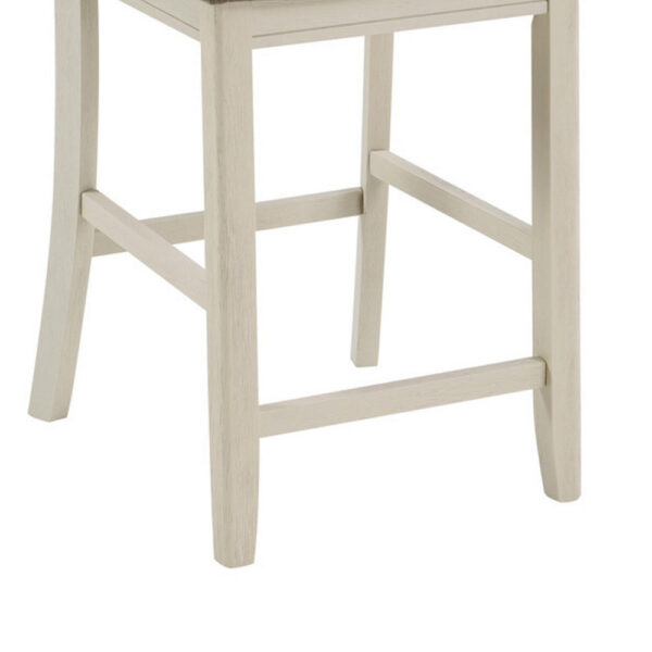 Glee 26 Inch Counter Height Chair, Set of 2, Antique White and Brown Finish