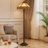 Eli 60 Inch Floor Lamp, Hexagonal Tiffany Style Shade, Dual Light, Bronze