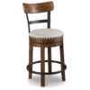 Zane 25 Inch Swivel Counter Height Stool, Round Cushioned Seat, Brown Wood