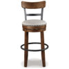 Zane 30 Inch Swivel Barstool, Round Cushioned Seat, Rich Brown Wood Frame