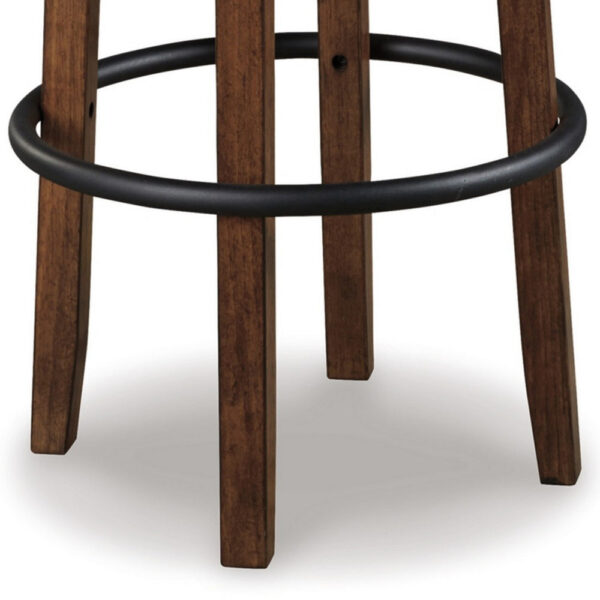 Zane 30 Inch Swivel Barstool, Round Cushioned Seat, Rich Brown Wood Frame