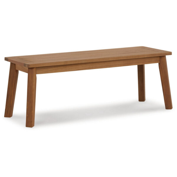 47 Inch Rectangular Bench, Natural Acacia Wood, Slatted Seat, Angled Legs