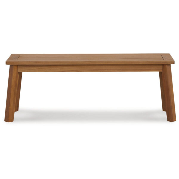 47 Inch Rectangular Bench, Natural Acacia Wood, Slatted Seat, Angled Legs
