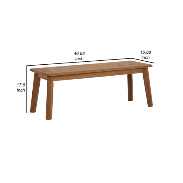 47 Inch Rectangular Bench, Natural Acacia Wood, Slatted Seat, Angled Legs