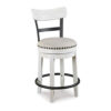 Zane Swivel 24.5 Inch Counter Stool Chair | Nailhead Trim | Curved Back | Distressed White and Black