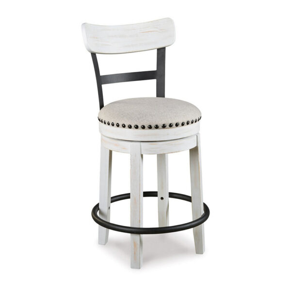 Zane Swivel 24.5 Inch Counter Stool Chair | Nailhead Trim | Curved Back | Distressed White and Black