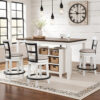 Zane Swivel 24.5 Inch Counter Stool Chair | Nailhead Trim | Curved Back | Distressed White and Black