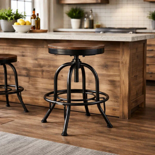 Zane 24 Inch Adjustable Swivel Counter Stool, Set of 2, Black Metal Base