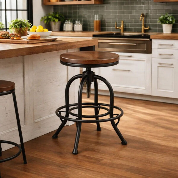 Zane 24 Inch Adjustable Swivel Counter Stool, Set of 2, Black Metal Base