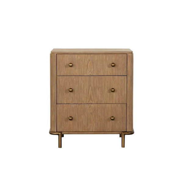 Hiz 29 Inch 3 Drawer Nightstand with Dual USB Ports, Brass Legs, Brown