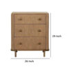 Hiz 29 Inch 3 Drawer Nightstand with Dual USB Ports, Brass Legs, Brown