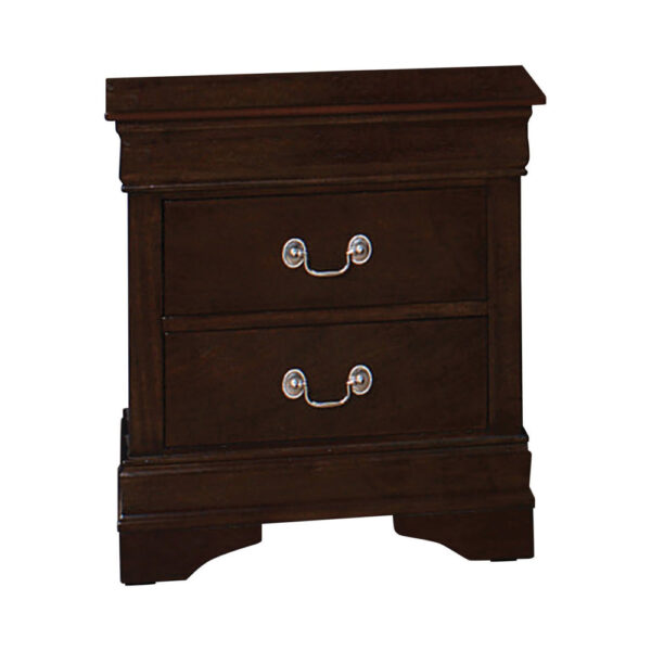 150220266991937562b26.jpeg Nim 24 Inch 2 Drawer Nightstand, Classic Bail Handles, Cappuccino Brown