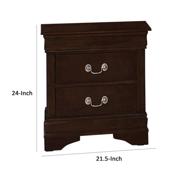 150220266991937c75687.jpeg Nim 24 Inch 2 Drawer Nightstand, Classic Bail Handles, Cappuccino Brown