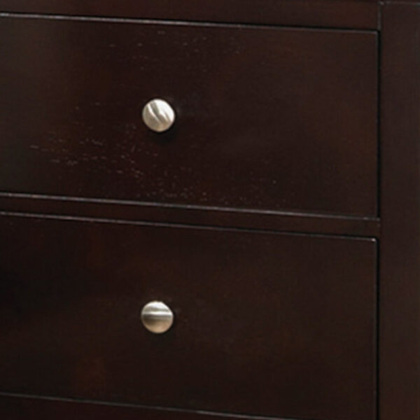 150220266991938de6cbd.jpeg Con 26 Inch Modern 2 Drawer Nightstand, Silver Knobs, Cappuccino Brown