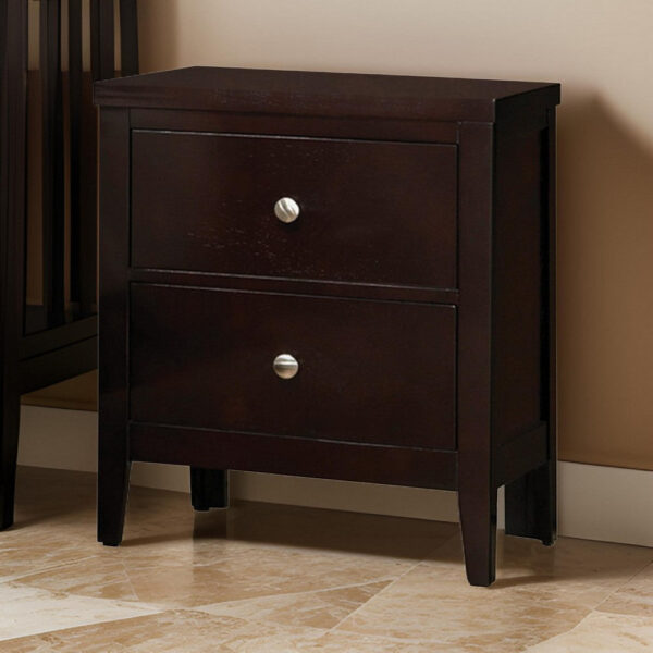 150220266991939419b05.jpeg Con 26 Inch Modern 2 Drawer Nightstand, Silver Knobs, Cappuccino Brown